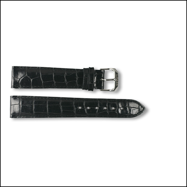 Leather strap - Croco-Design - black - 19mm