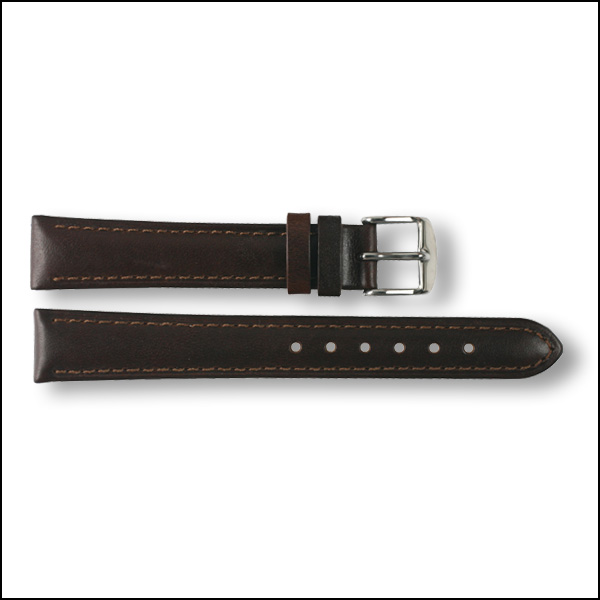 Leather strap - plain - brown - 16mm
