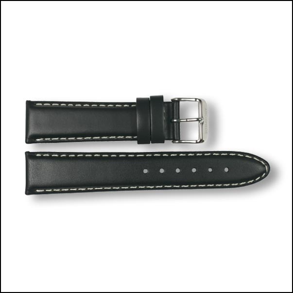 Leather strap - plain - black - 20mm